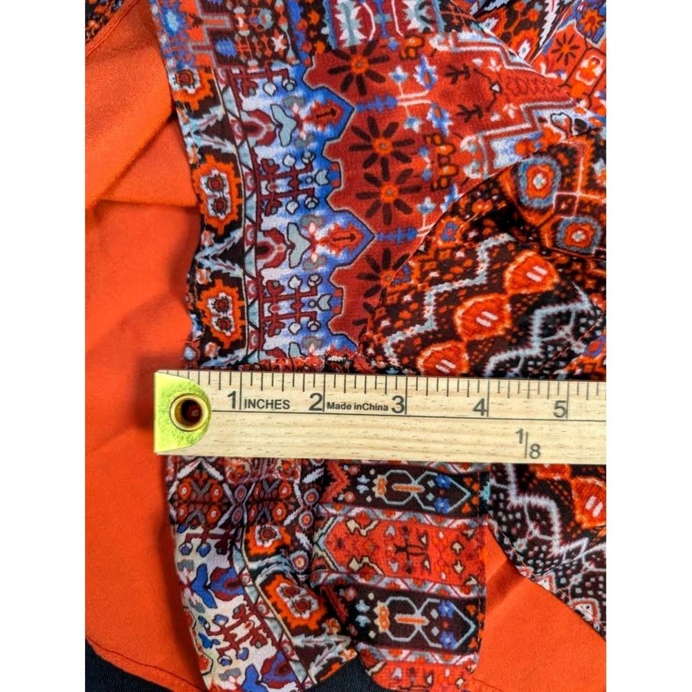 BCBGeneration ~ Romper ~ Size Small~ Orange/Multi Geometric/Cold Shoulder/V-Neck - Picture 8 of 8